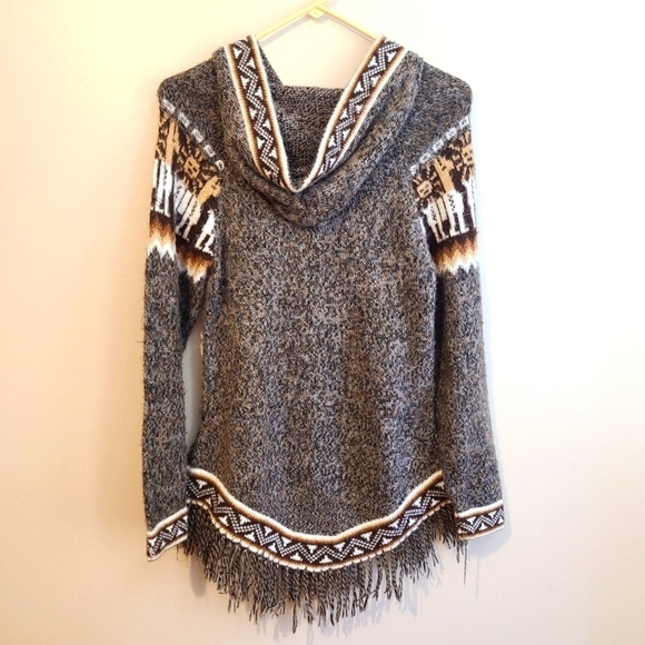 Alpaca Knit Handmade Hooded Sweater Aztec Wool Cozy - Picture 2 of 6